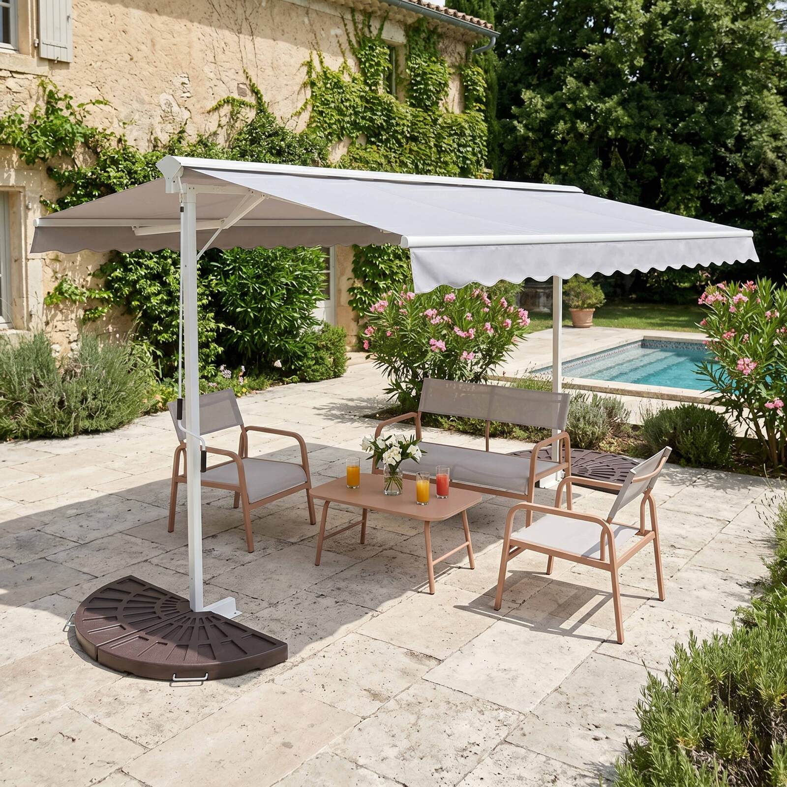 Ensemble store double pente 3x4m et 4 dalles lestées