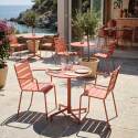 Table de terrasse bistrot ronde inclinable en métal avec pied encastrable 70x70 cm et 2 chaises avec accoudoirs