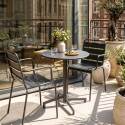 Table de terrasse bistrot ronde inclinable en métal avec pied encastrable 70x70 cm et 2 chaises avec accoudoirs