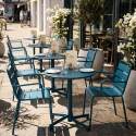 Table de terrasse bistrot ronde inclinable en métal avec pied encastrable 70x70 cm et 2 chaises avec accoudoirs