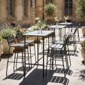 Table haute de terrasse en métal 120x60 cm et 4 chaises hautes