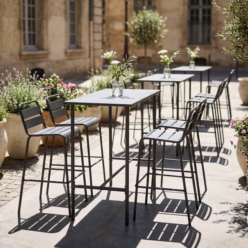 Table haute de terrasse en métal 120x60 cm et 4 chaises hautes (5/7)