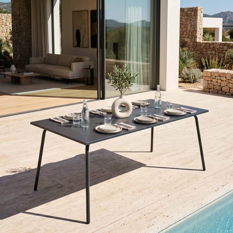 Table de restaurant en métal 8 personnes 180x90 cm