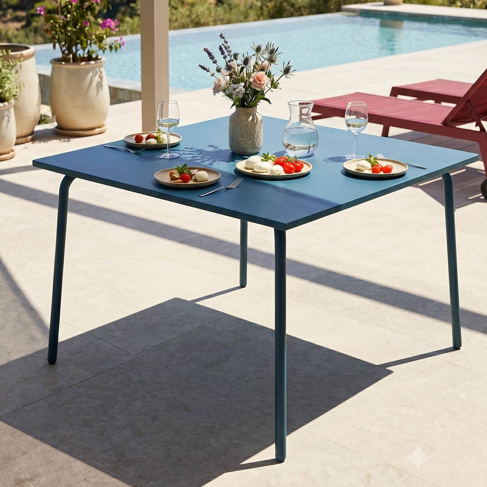 Table de restaurant carrée en métal 8 personnes 120x120 cm