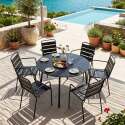 Table de terrasse ronde en métal Ø120 cm et 6 chaises avec accoudoirs