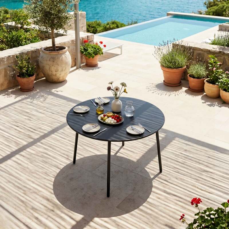 Table de terrasse ronde en métal Ø120 cm et 6 chaises avec accoudoirs (2/9)