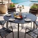 Table de terrasse ronde en métal Ø120 cm et 6 chaises avec accoudoirs