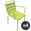 Lot de 4 fauteuils de terrasse en métal vert Lot de 4 fauteuils de terrasse en métal vert