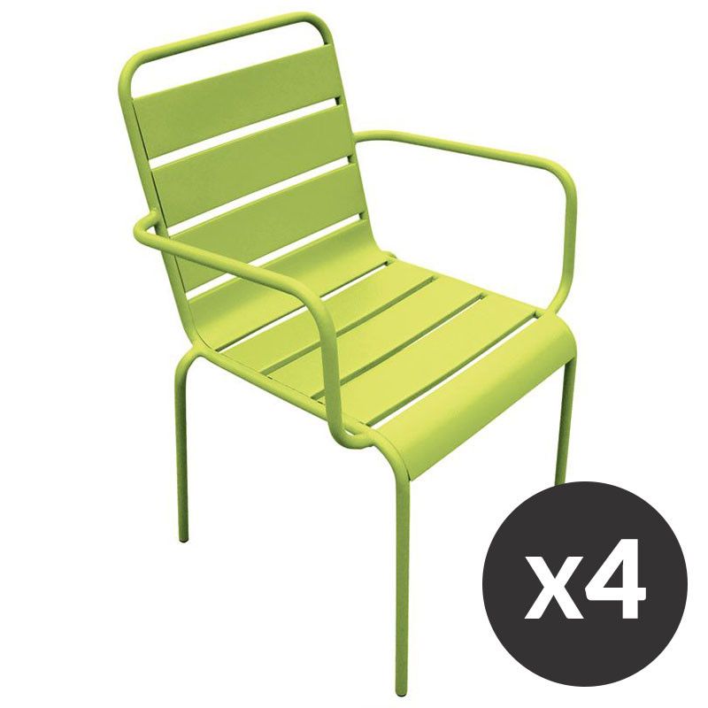 Lot de 4 fauteuils de terrasse en métal vert Lot de 4 fauteuils de terrasse en métal vert