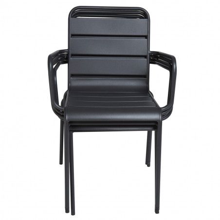 fauteuils de terrasse en métal gris empilable