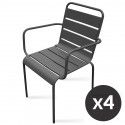 fauteuils de terrasse en métal gris Lot de 4