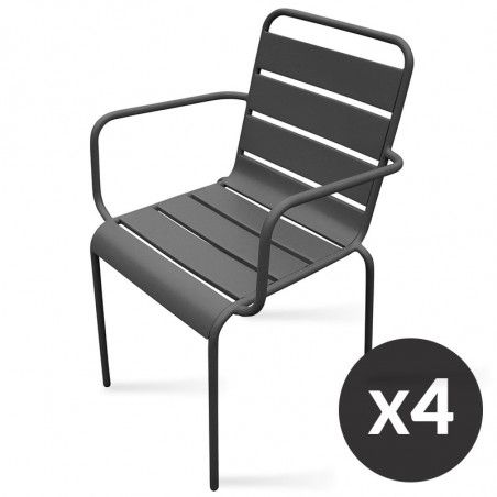 fauteuils de terrasse en métal gris Lot de 4