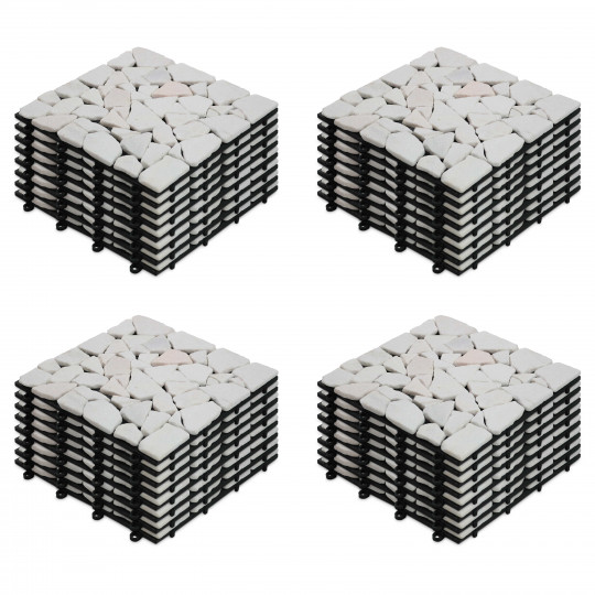 Dalles de terrasse clipsables en galets de marbre (30x30x2,5 cm) - Vendues par lot | Mobeventpro
