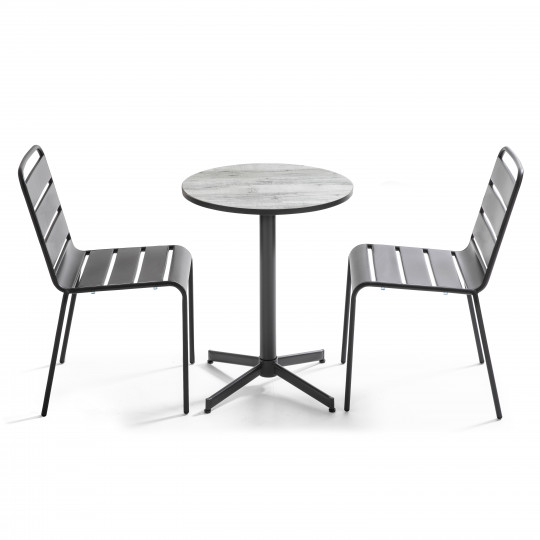 Ensemble table de jardin ronde + 2 chaises en métal