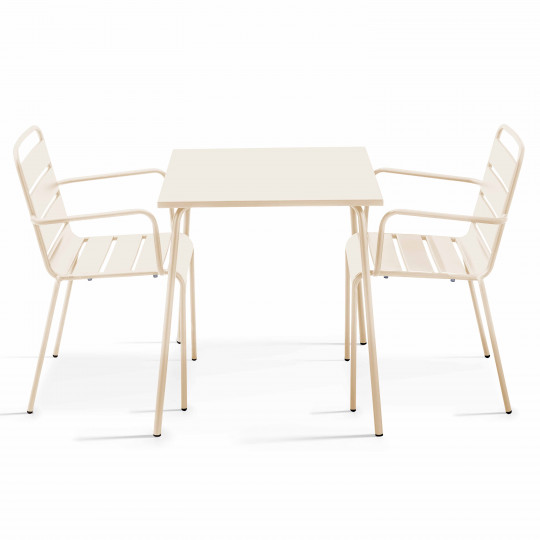 Table de terrasse carrée 70 x 70 cm et 2 fauteuils métal | Mobeventpro