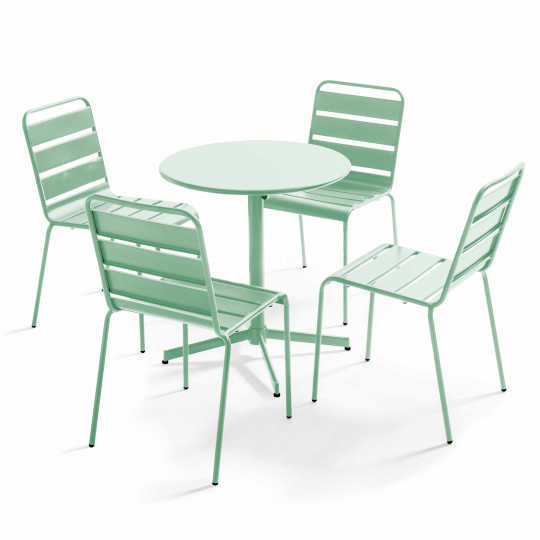 Table de terrasse bistrot ronde inclinable en métal Ø70 cm et 4 chaises | Mobeventpro