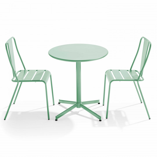 Table de terrasse bistrot ronde inclinable en métal Ø70 cm et 2 chaises | Mobeventpro
