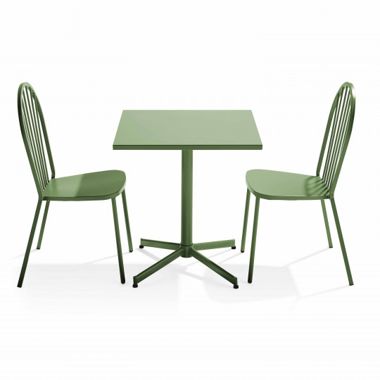 Table de terrasse bistrot carrée inclinable en métal 70x70 cm et 2 chaises | Mobeventpro