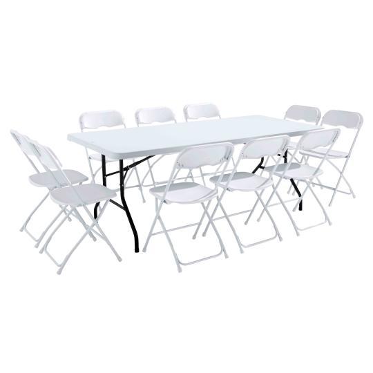 Table monobloc et chaises pliantes 10 places 200cm PEHD