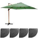 Ensemble parasol déporté inclinable carré (3 x 3m) 250g/m² + 4 dalles lestées