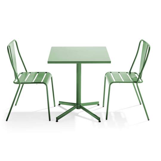 Ensemble table carrée inclinable 70 x 70 cm et 2 chaises en métal