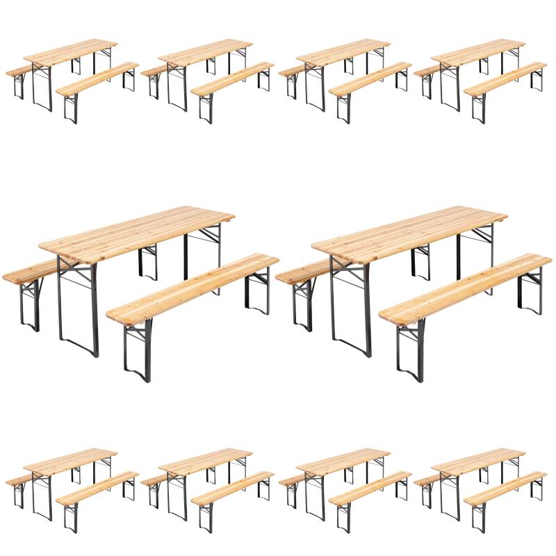 Ensemble Brasserie Table et bancs bois 180 cm - Lot de 10