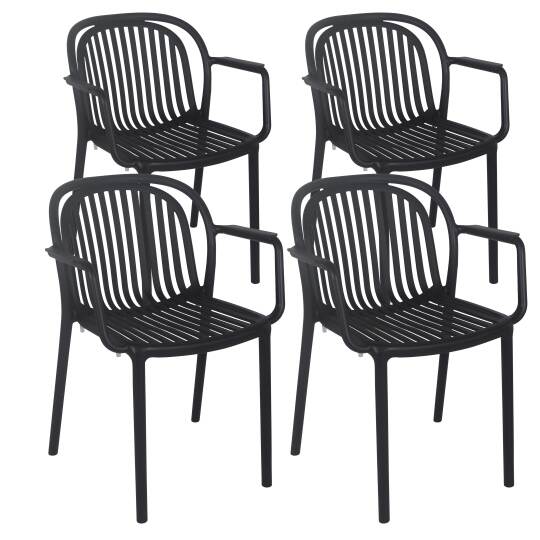 Chaises de terrasse de restaurant en plastique ajourées avec accoudoirs - Lot de 4 | Mobeventpro