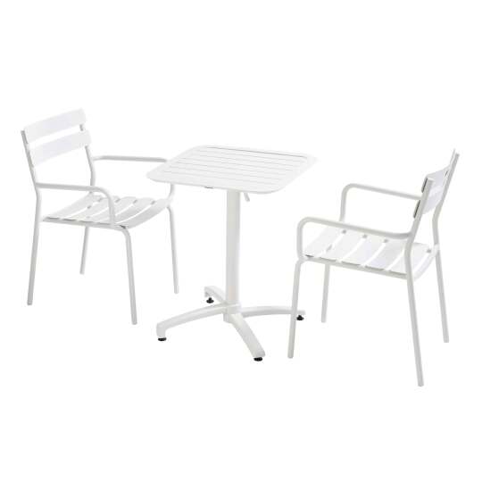 Table de terrasse bistrot carré inclinable en aluminium 60x60 cm et 2 chaises avec accoudoirs | Mobeventpro