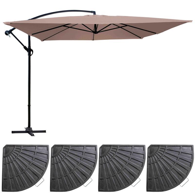 Ensemble parasol déporté 160g/m² professionnel (3 x 3m) et 4 dalles lestées