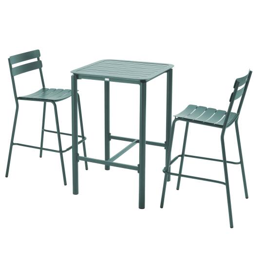 Table haute de terrasse carrée en aluminium 70x70 cm et 2 chaises hautes | Mobeventpro