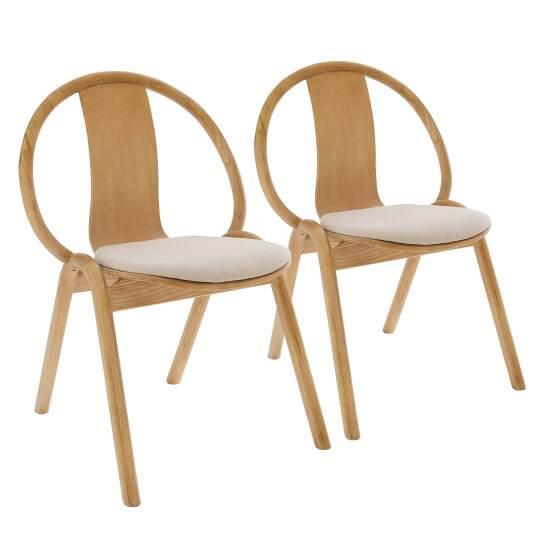 Lot de 2 chaises en bois d'orme et assise en tissu