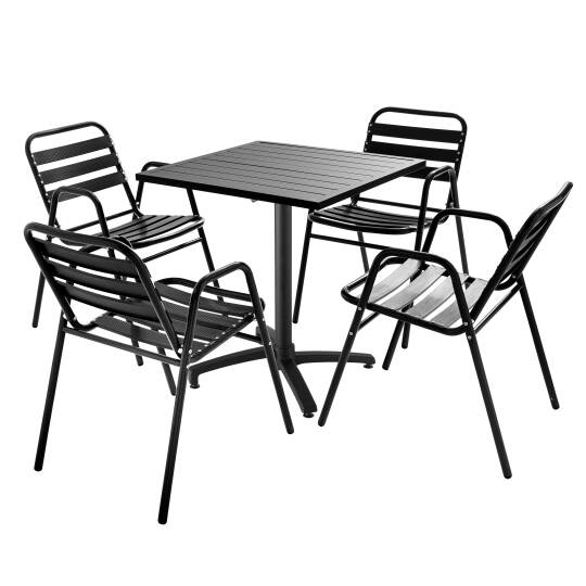 Table de terrasse carrée (70 cm) et 4 chaises en aluminium