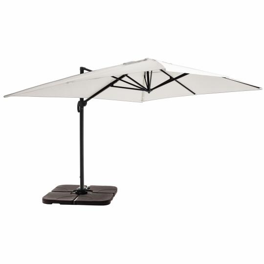 Parasol déporté professionnel 4x3 m rectangulaire inclinable 240g/m² rotatif 360° et 4 dalles à lester remplissables | Mobeventp