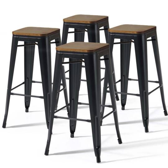 Lot de 4 tabourets de bar en acier mat et bois