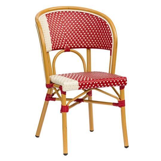 Chaise de terrasse style bistrot parisien en aluminium et rotin synthétique