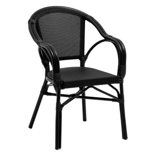 Chaise bistrot parisien en aluminum et rotin synthétique avec accoudoirs | Mobeventpro