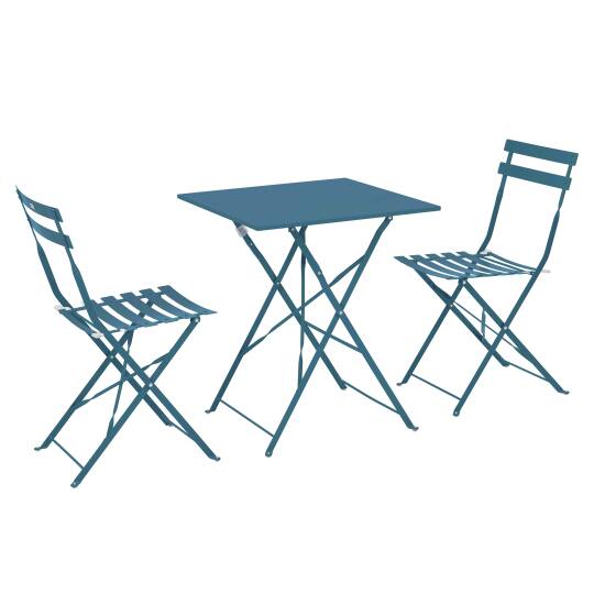 Table bistrot carrée rabattable 60x60 cm + 2 chaises pliantes en métal | Mobeventpro