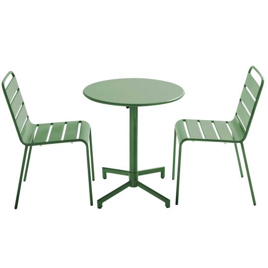 Table de terrasse de restaurant bistrot ronde inclinable en métal avec pied encastrable 70x70 cm et 2 chaises | Mobeventpro
