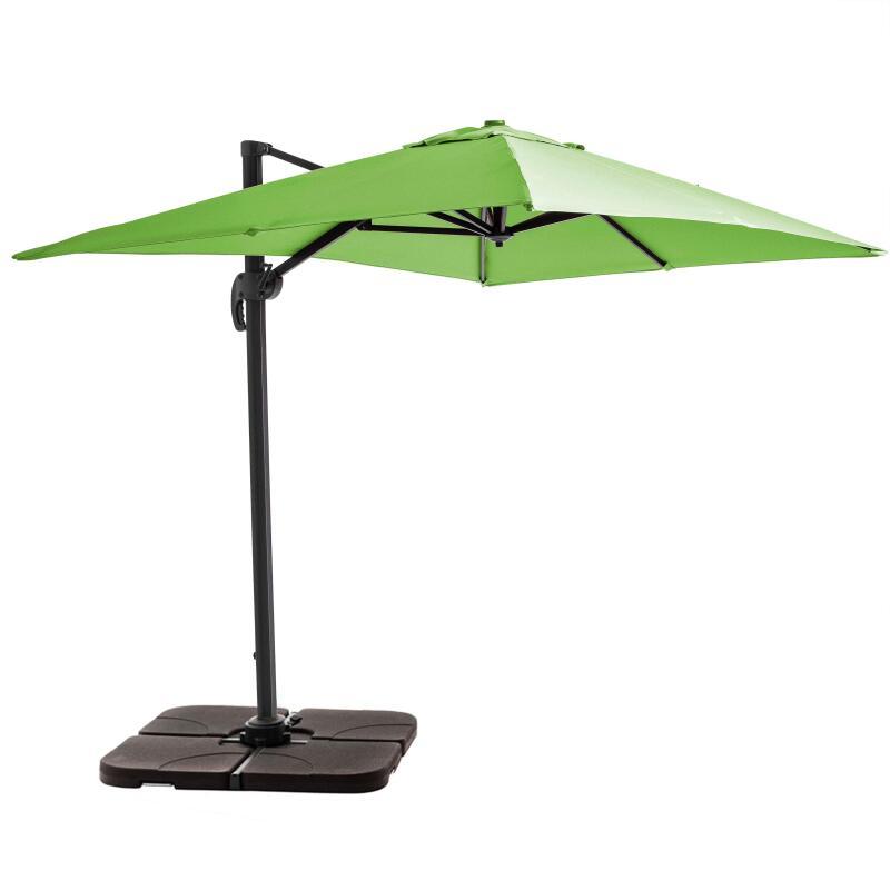 Parasol déporté professionnel 2x3 m rectangulaire inclinable 240g/m² rotatif 360° et 4 dalles à lester remplissables