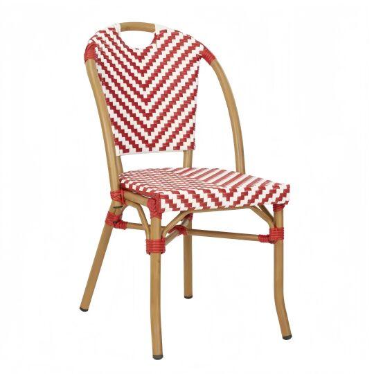 Chaise de jardin bistrot parisien en aluminium et rotin synthétique, motif en chevrons | Mobeventpro